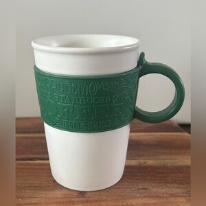2008 Starbucks Coffee Mug Green Silicone Rubber Grip Wrap Handle 12 Oz